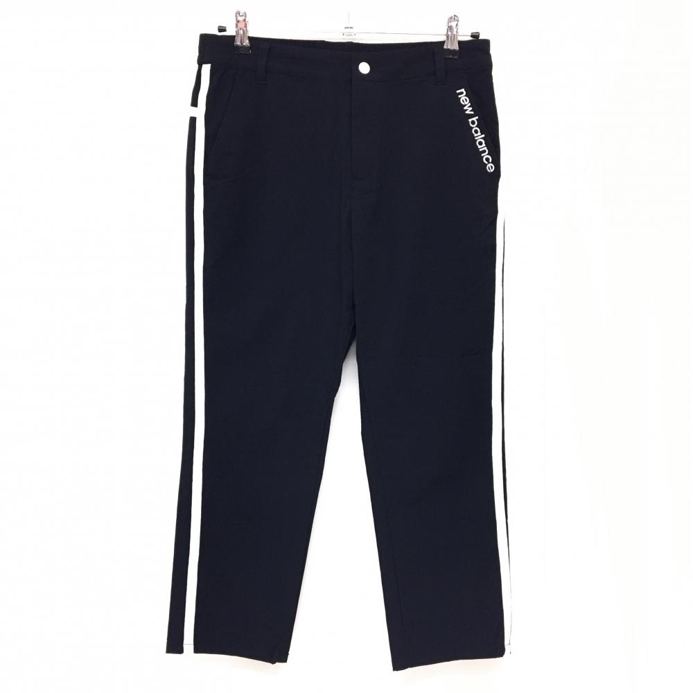 【超美品】ニューバランスゴルフ パンツ 黒×ライトグレー 凸凹生地 サイドライン ストレッチ  レディース 2(L) ゴルフウェア New Balance