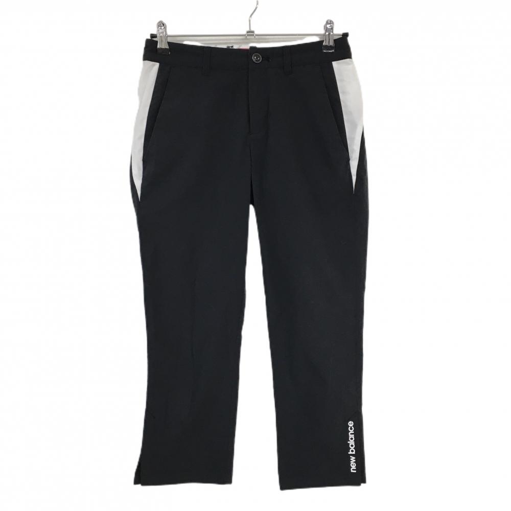 【美品】ニューバランスゴルフ 七分丈パンツ 黒×白 裾ロゴ  レディース 0(S) ゴルフウェア New Balance