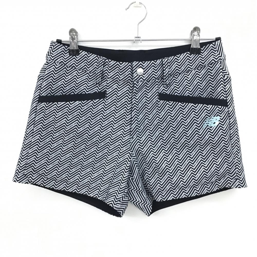 【超美品】ニューバランス ショートパンツ 白×黒 ギザギザボーダー風 ロゴ  レディース 1(M) ゴルフウェア 2023年モデル New Balance