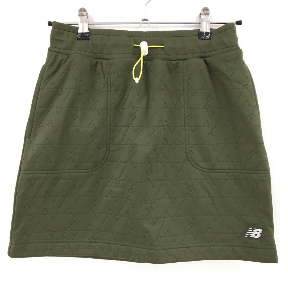 【超美品】ニューバランスゴルフ スカート カーキ 総柄織生地 裏起毛 ウエストゴム  レディース 0(S) ゴルフウェア New Balance
