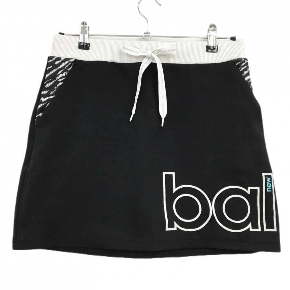 【美品】ニューバランスゴルフ スカート 黒×白 一部ゼブラ柄調 裏微起毛 ウエストゴム＆調節紐 レディース 2(L) ゴルフウェア New Balance