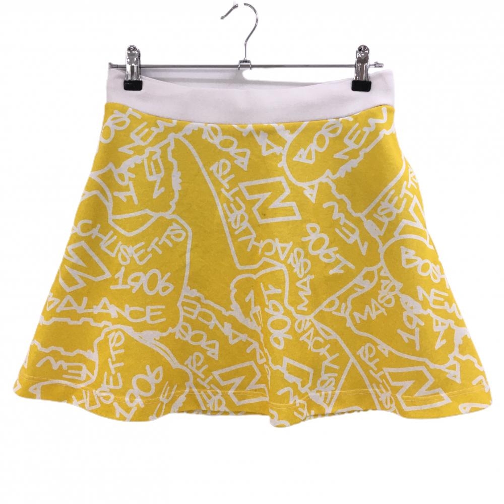 【美品】ニューバランスゴルフ スカート イエロー×白 総柄  レディース 2(L) ゴルフウェア New Balance