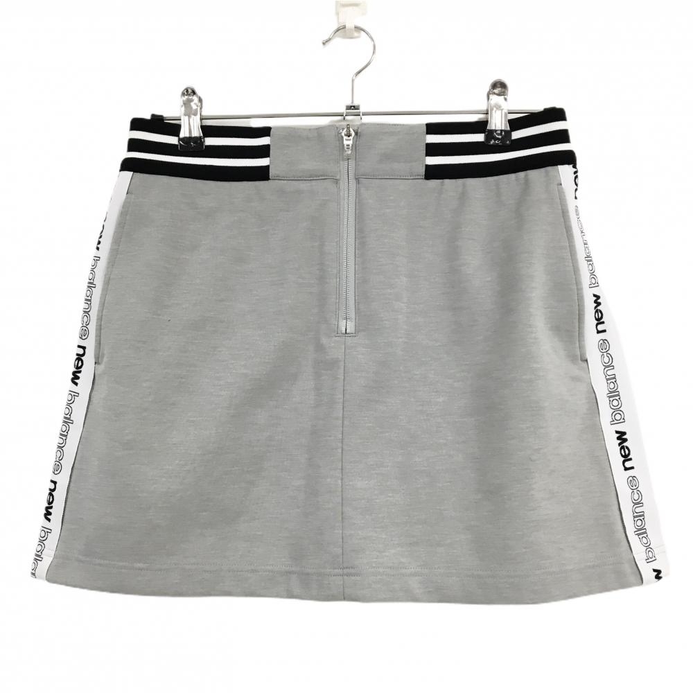 【美品】ニューバランスゴルフ スカート ライトグレー×白×黒 裏起毛 ウエストゴム  レディース 2(L) ゴルフウェア New Balance