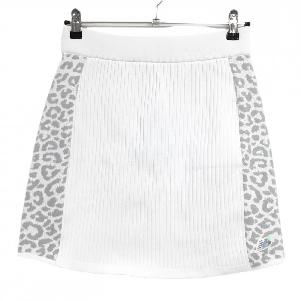 ニューバランスゴルフ ニットスカート 白×ライトグレー サイドレオパード ヒョウ柄 レディース 2(L) ゴルフウェア New Balance