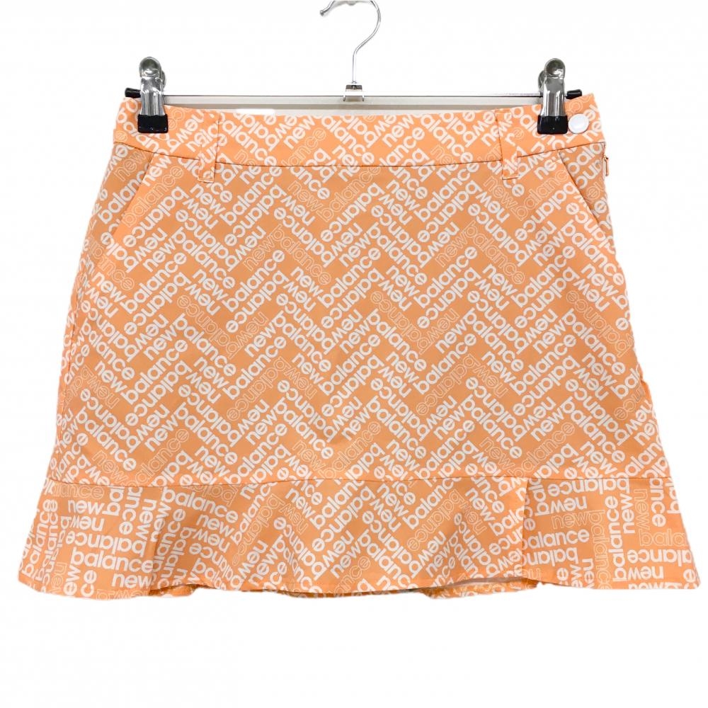 【超美品】ニューバランスゴルフ スカート オレンジ×白 ロゴ総柄 内側インナーパンツ レディース 1(M) ゴルフウェア New Balance