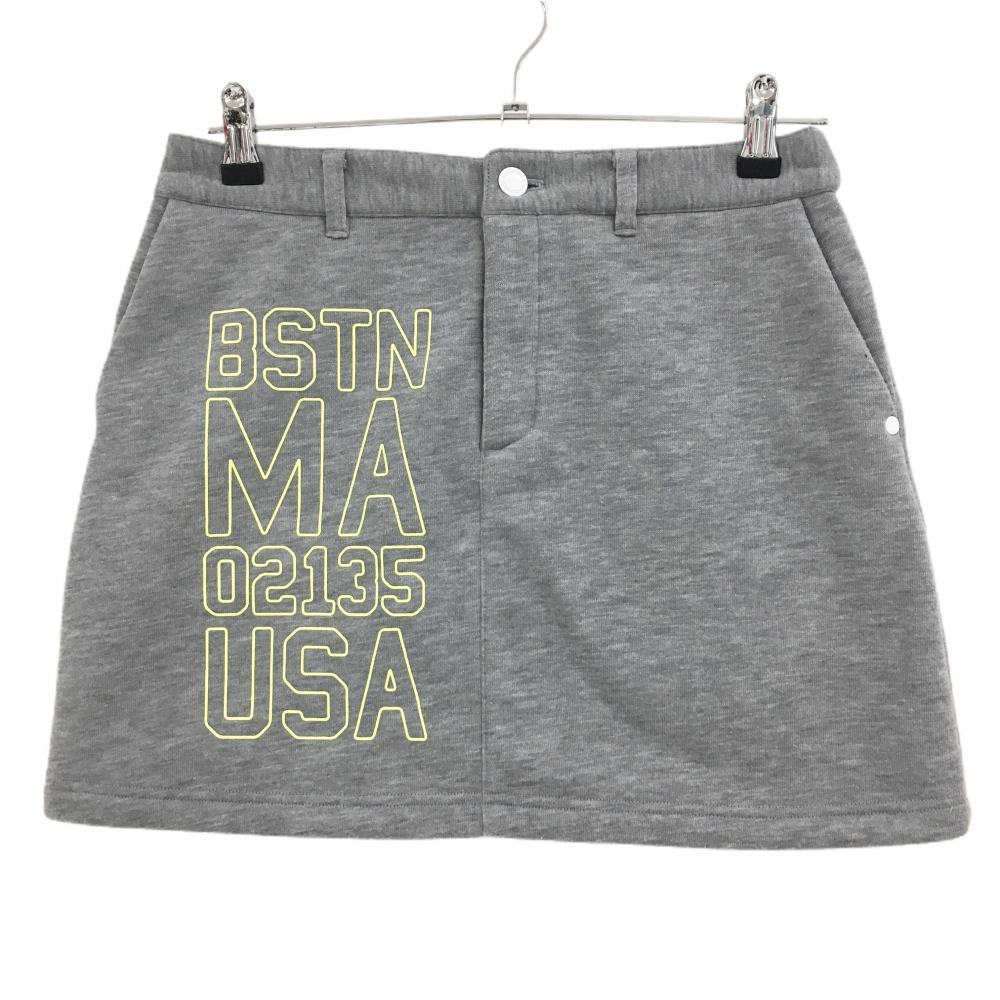 【超美品】ニューバランスゴルフ スカート グレー×蛍光イエロー 裏起毛 プリント レディース 1(M) ゴルフウェア New Balance