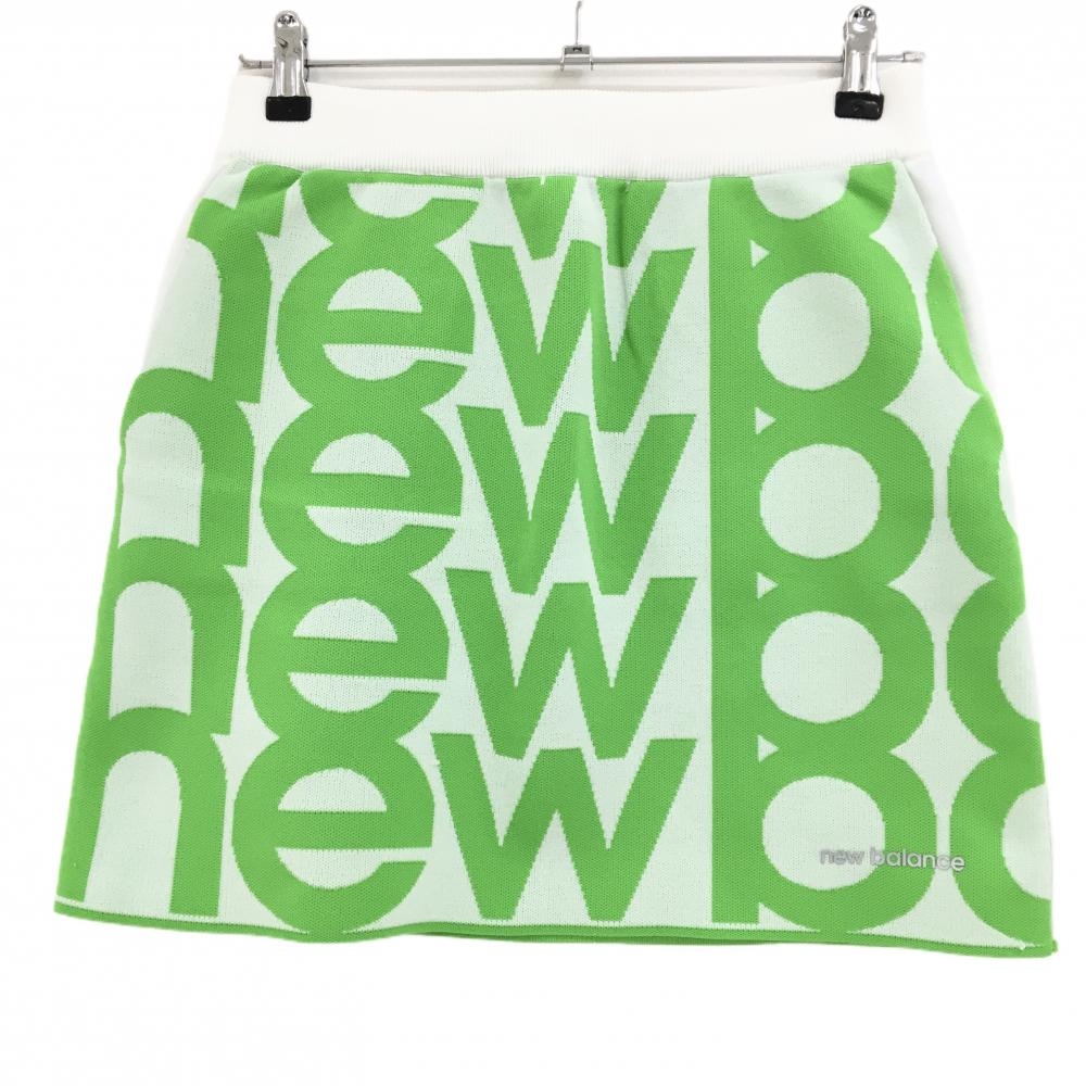【超美品】ニューバランスゴルフ ニットスカート 白×ライトグリーン ロゴ総柄 ストレッチ 軽量 レディース 1(M) ゴルフウェア New Balance