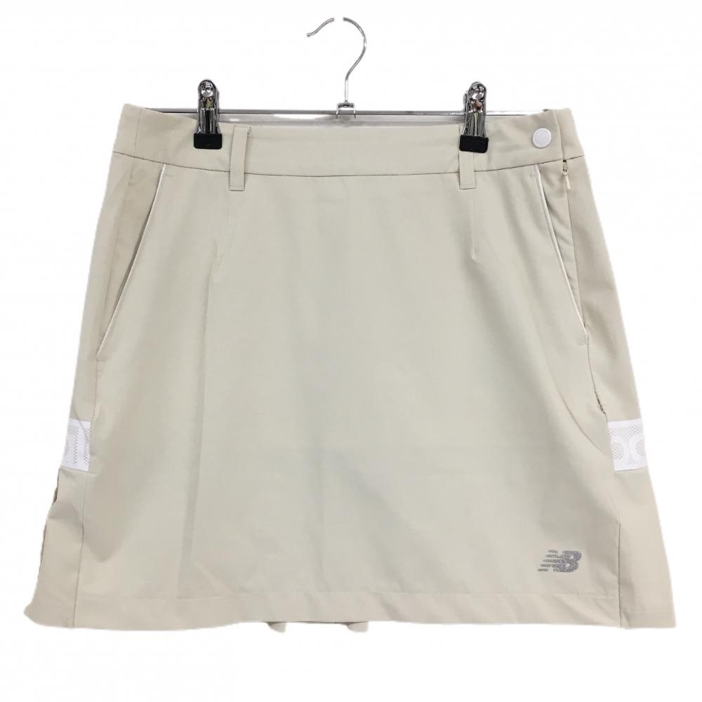 ニューバランスゴルフ スカート ベージュ×白 後ろプリーツ ロゴプリント レディース 2(L) ゴルフウェア 2023年モデル New Balance