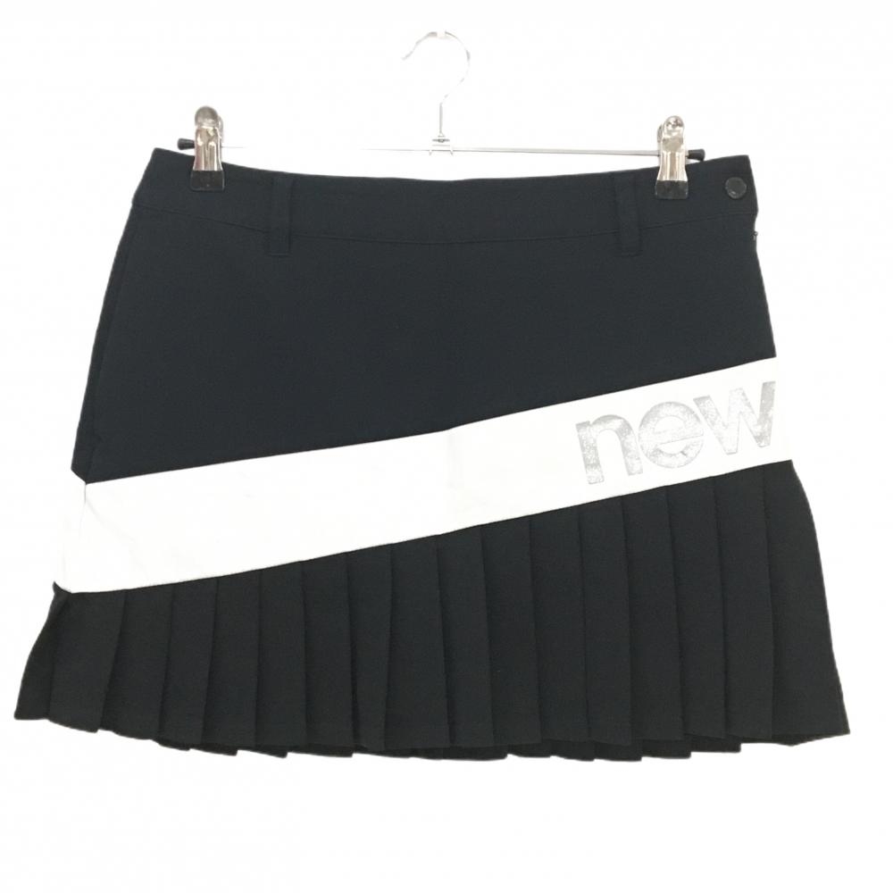【美品】ニューバランスゴルフ スカート 黒×白 ロゴシルバー 裾プリーツ レディース 2(L) ゴルフウェア 2023年モデル New Balance