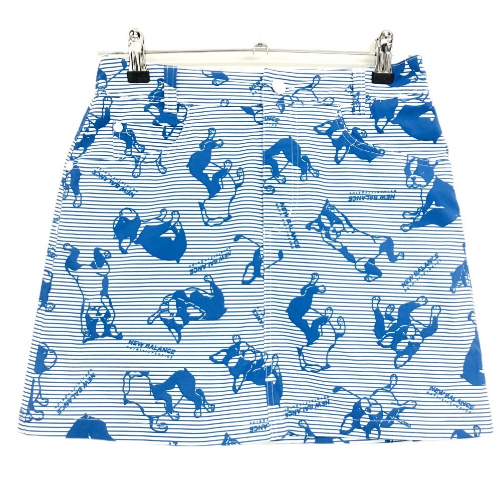 ニューバランスゴルフ スカート 白×ブルー ボーダー ボストンテリア柄 ストレッチ  レディース 0(S) ゴルフウェア New Balance
