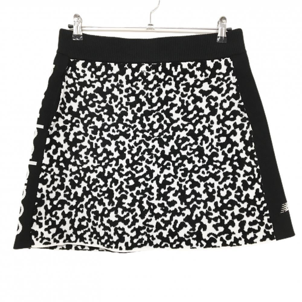 【美品】ニューバランス ニットスカート 黒×白 総柄 レディース 2(L) ゴルフウェア New Balance