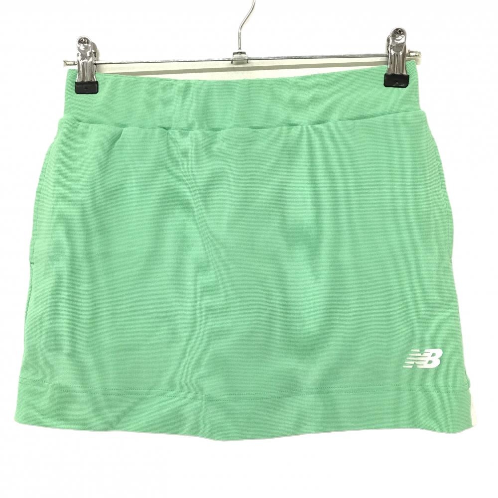 【美品】ニューバランスゴルフ スカート グリーン×白 後ろ裾プリーツ 内側インナーパンツ レディース 0(S) ゴルフウェア New Balance