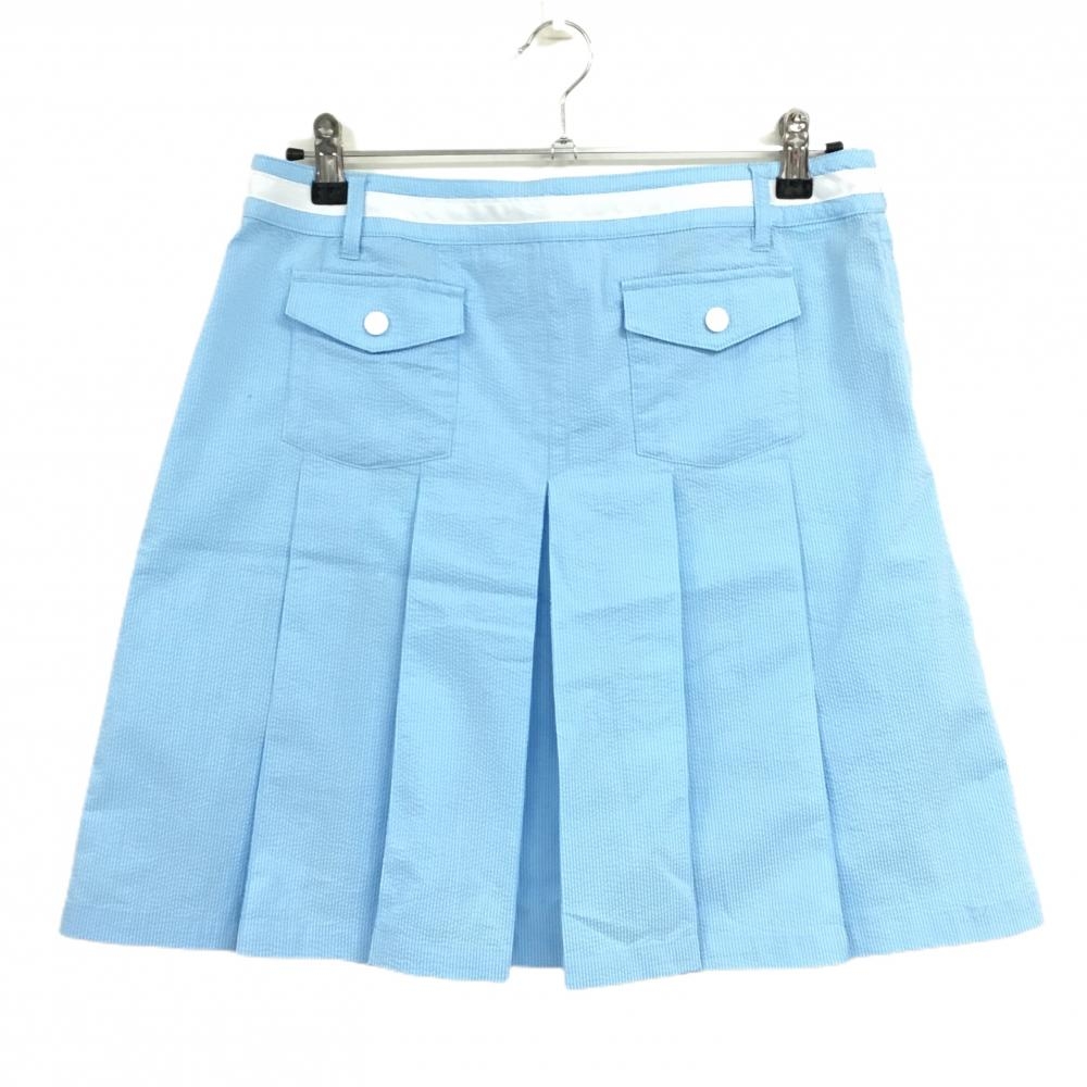 【超美品】ニューバランスゴルフ スカート ライトブルー×白 ストライプ サッカー生地  レディース 1(M) ゴルフウェア New Balance