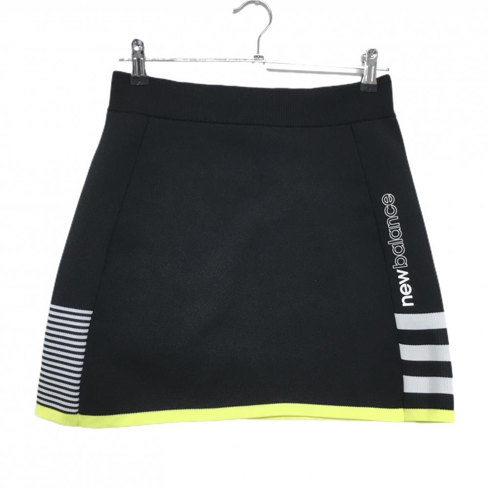 【超美品】ニューバランスゴルフ ニットスカート 黒×白 サイド一部ボーダー ロゴプリント  レディース 1(M) ゴルフウェア New Balance