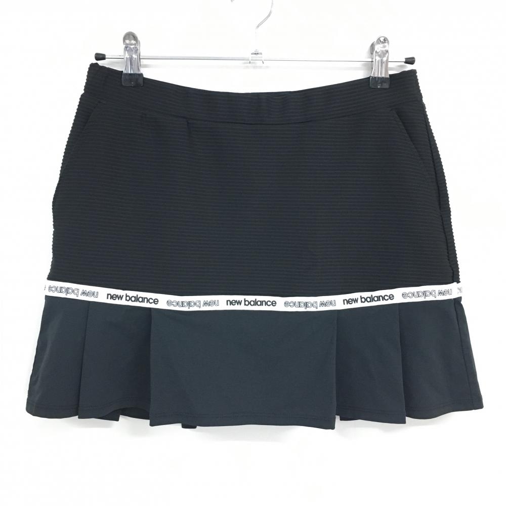 【超美品】ニューバランスゴルフ プリーツスカート 黒×白 ロゴライン ウエストゴム 調節紐 レディース 1(M) ゴルフウェア New Balance