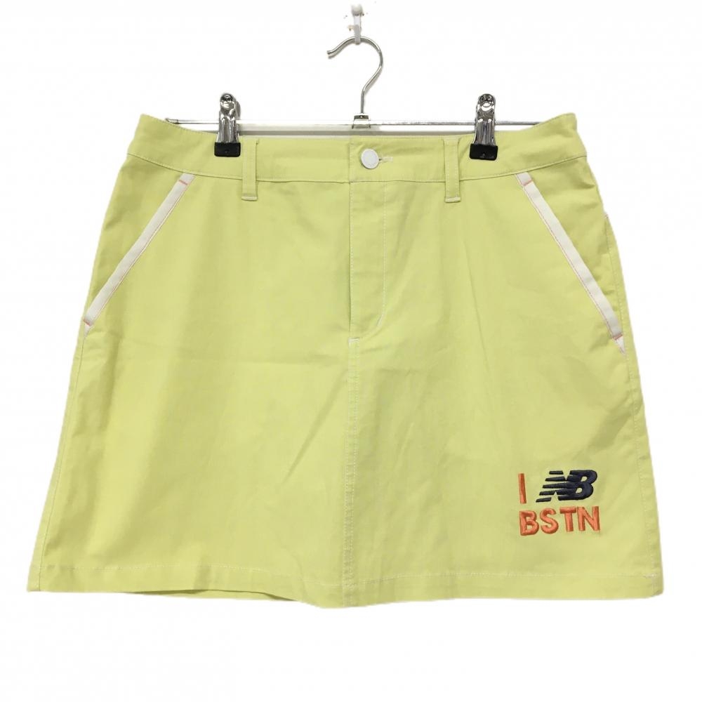 【超美品】ニューバランスゴルフ スカート イエロー×白 ストレッチ コットン混 レディース 2(L) ゴルフウェア New Balance