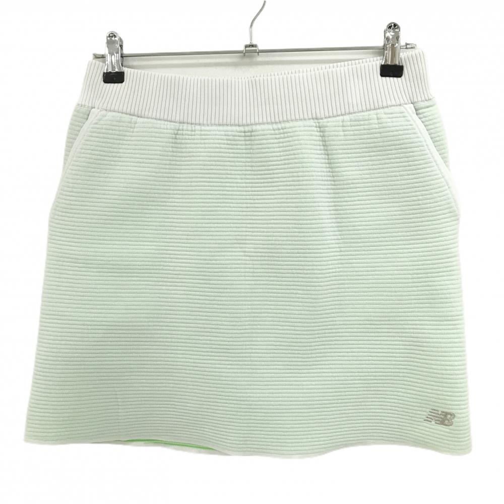 【美品】ニューバランスゴルフ ニットスカート 白×蛍光グリーン ウエストゴム  レディース 2(L) ゴルフウェア New Balance