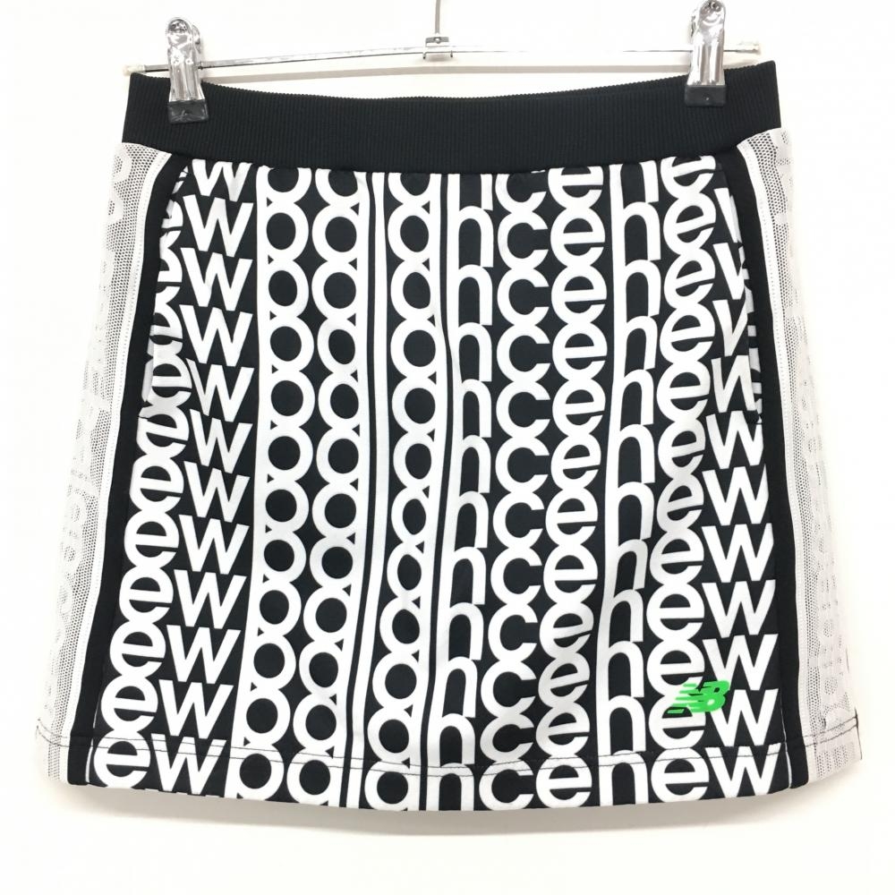 ニューバランスゴルフ スカート 黒×白 英字ロゴ総柄 内側インナーパンツ ウエストゴム レディース 1(M) ゴルフウェア New Balance