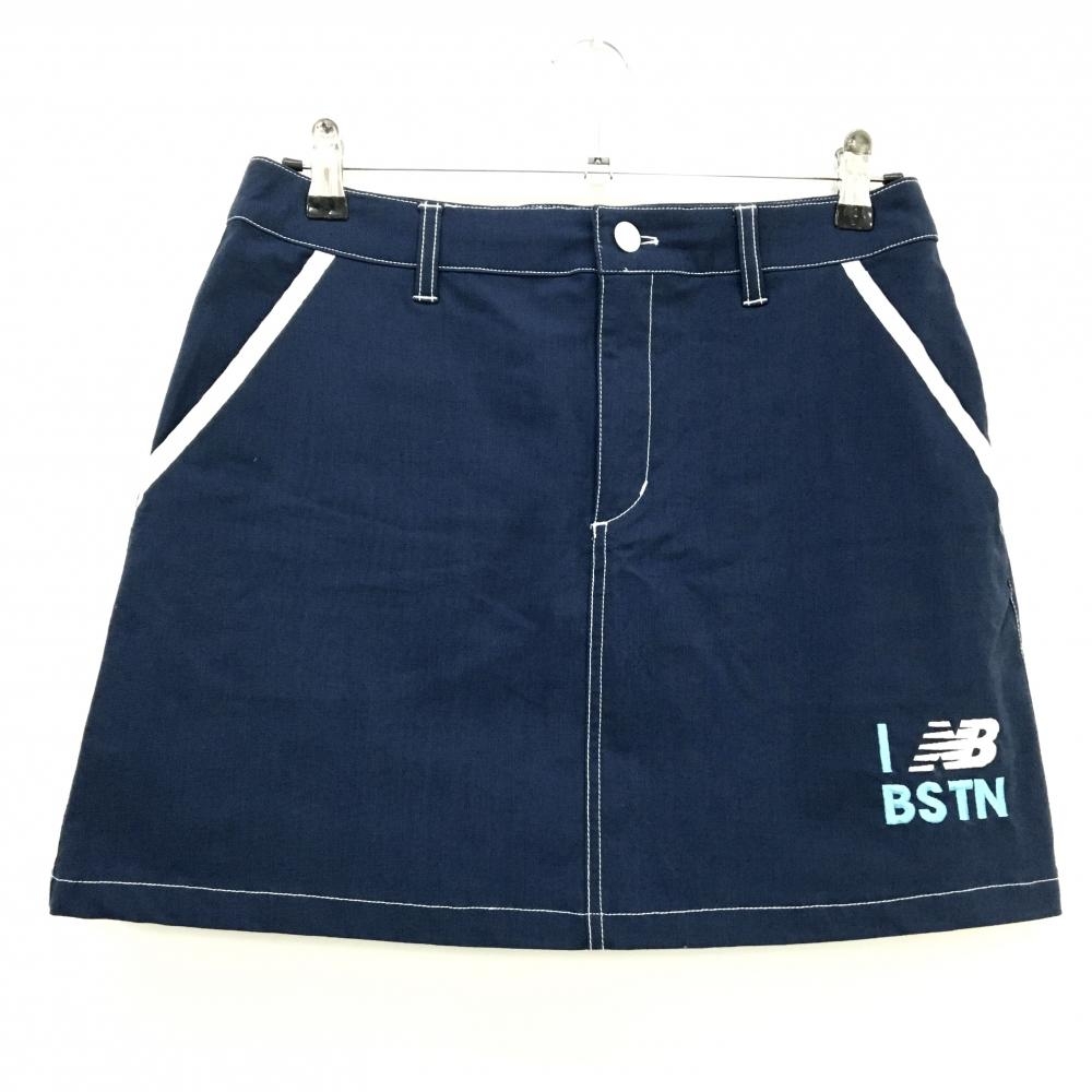 【美品】ニューバランスゴルフ スカート ネイビー×白 ステッチ ロゴ刺しゅう  レディース 2(L) ゴルフウェア New Balance
