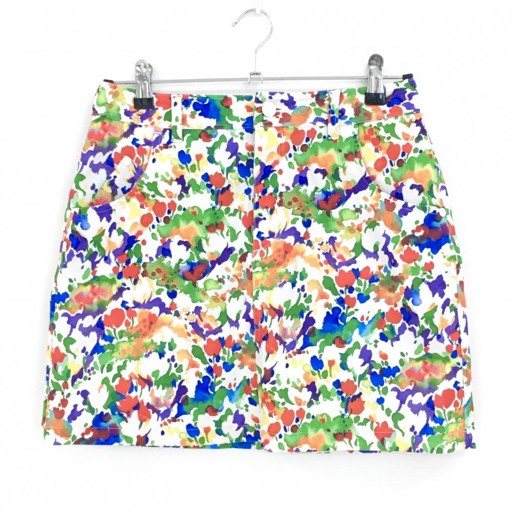 【超美品】ニューバランスゴルフ スカート 白×マルチカラー 花柄風 ストレッチ  レディース 1(M) ゴルフウェア New Balance