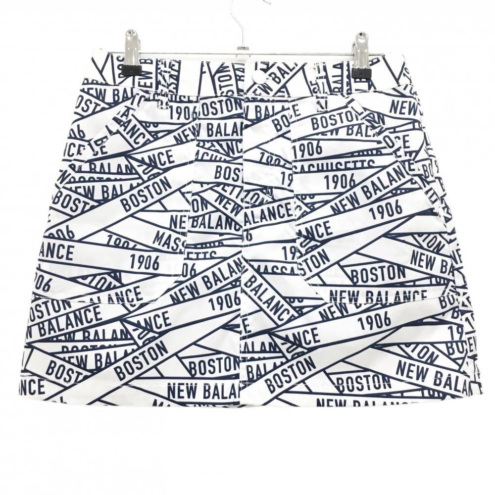 【超美品】ニューバランスゴルフ スカート 白×ネイビー 総柄  レディース 1(M) ゴルフウェア New Balance