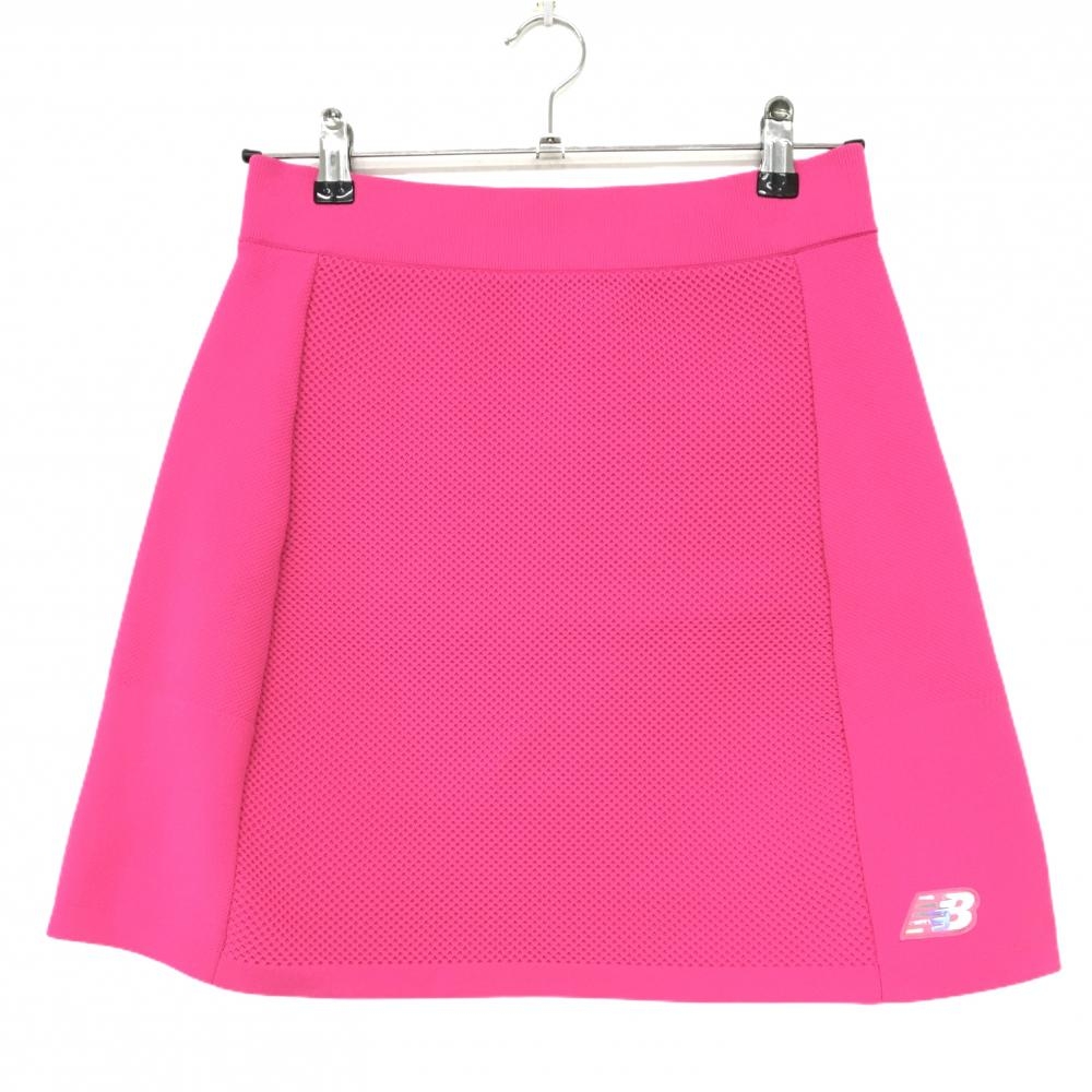 【超美品】ニューバランスゴルフ ニットスカート ピンク 一部凸凹織 裾ロゴ レディース 1(M) ゴルフウェア New Balance