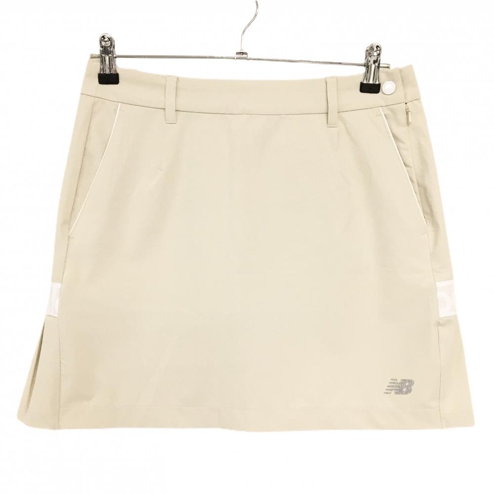【超美品】ニューバランスゴルフ スカート ライトベージュ×白 後裾プリーツ  レディース 2(L) ゴルフウェア New Balance