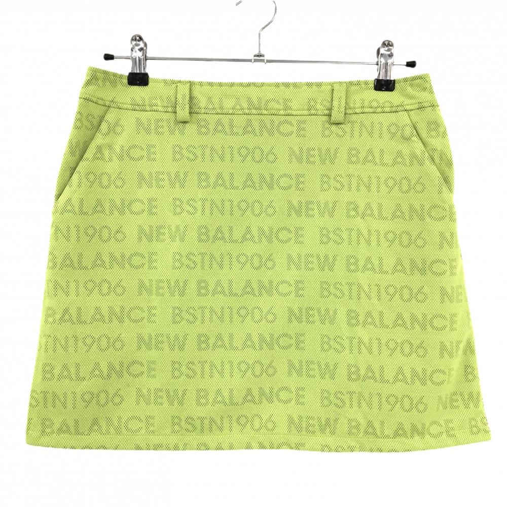ニューバランスゴルフ スカート ライトグリーン×黒 ロゴ総柄 メッシュ調生地  レディース 2(L) ゴルフウェア New Balance