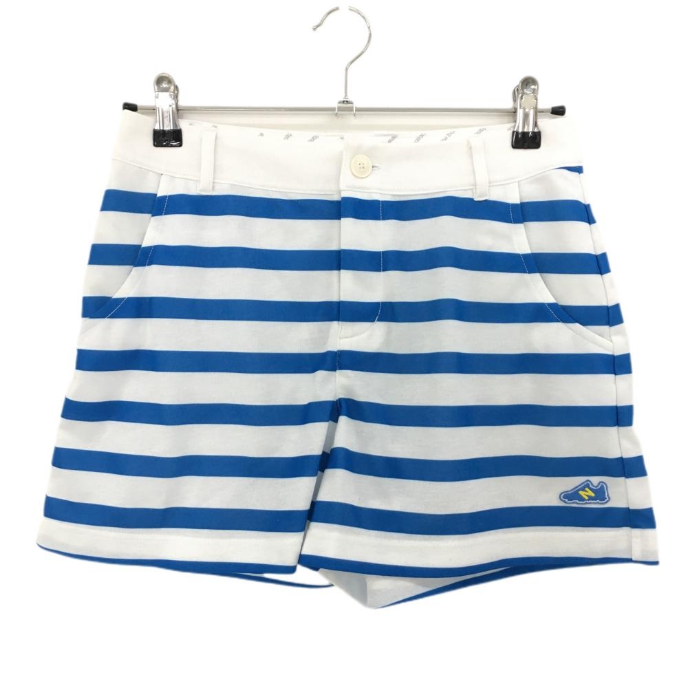 【美品】ニューバランス キュロットスカート 白×ブルー ボーダー ストレッチ  レディース 0(S) ゴルフウェア New Balance