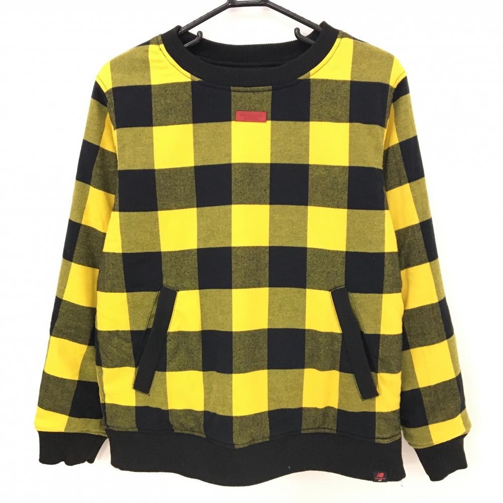 【美品】ニューバランスゴルフ リバーシブル中綿ジャケット イエロー×黒 チェック スニード レディース 2(L) ゴルフウェア New Balance