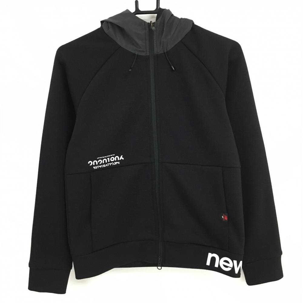 【超美品】ニューバランスゴルフ ジップパーカー 黒×白 異素材 ブルゾン ダブルジップ レディース 0(S) ゴルフウェア New Balance