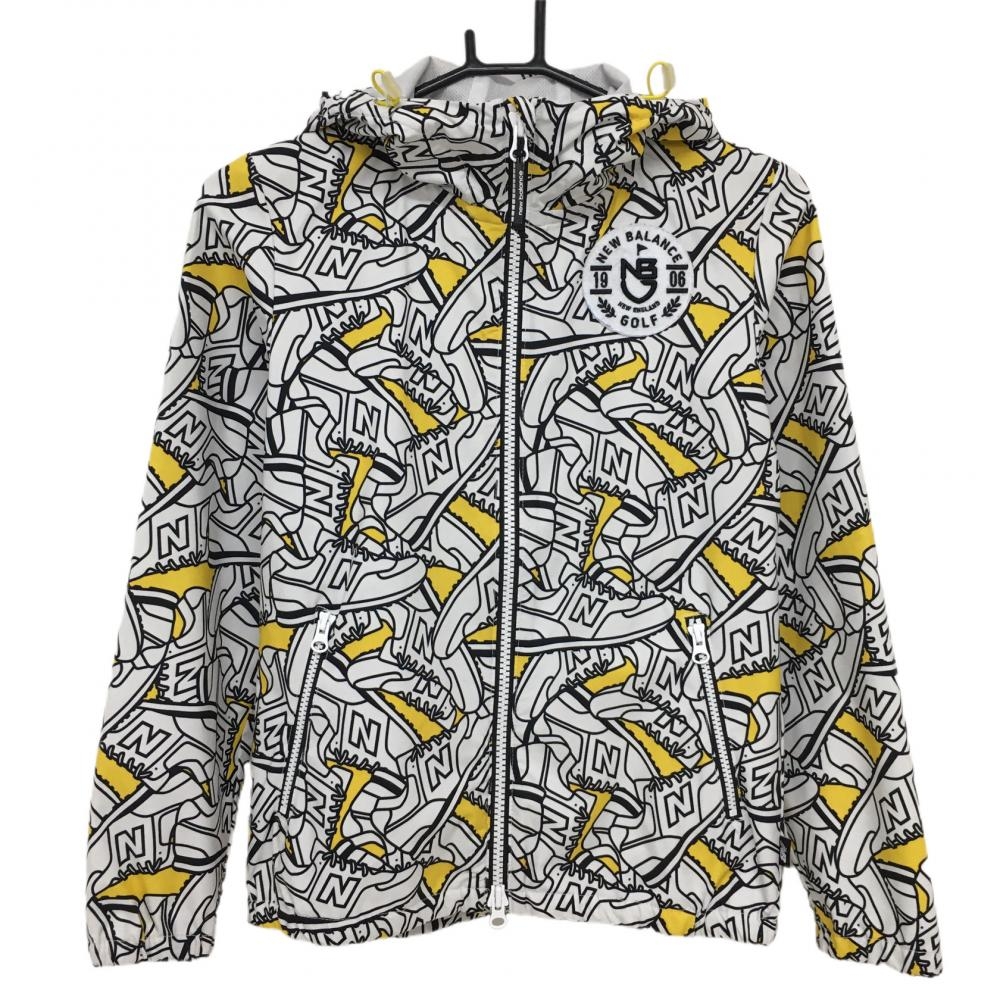 ニューバランス フード付きジャケットブルゾン 白×黒 シューズ総柄 ロゴワッペン  レディース 0(S) ゴルフウェア New Balance