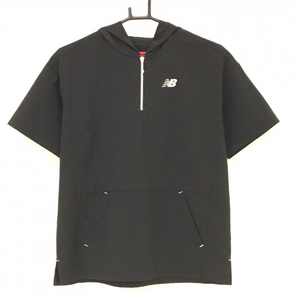 【超美品】ニューバランスゴルフ 半袖パーカー 黒 サッカー生地風  レディース 1(M) ゴルフウェア 2024年モデル New Balance