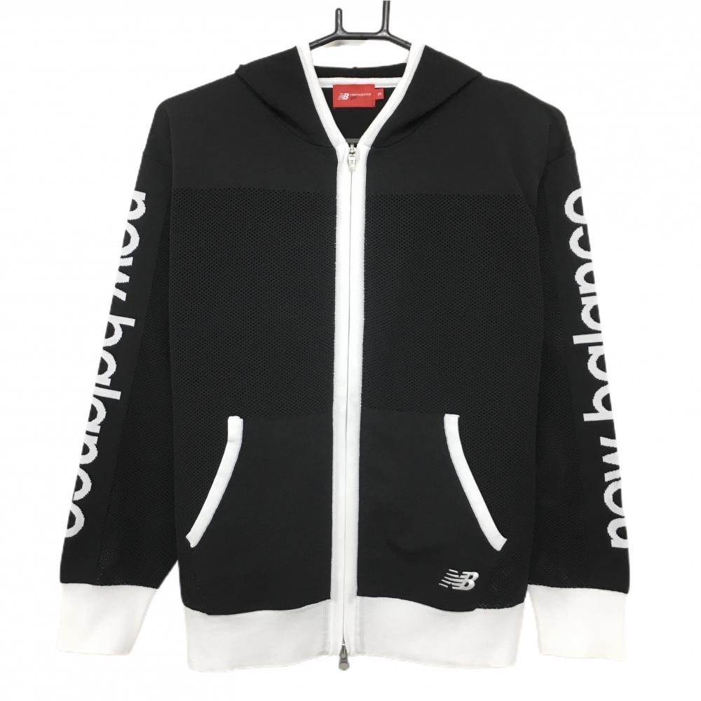 【美品】ニューバランスゴルフ ニットジップパーカー 黒×白  レディース 2(L) ゴルフウェア 2024年モデル New Balance