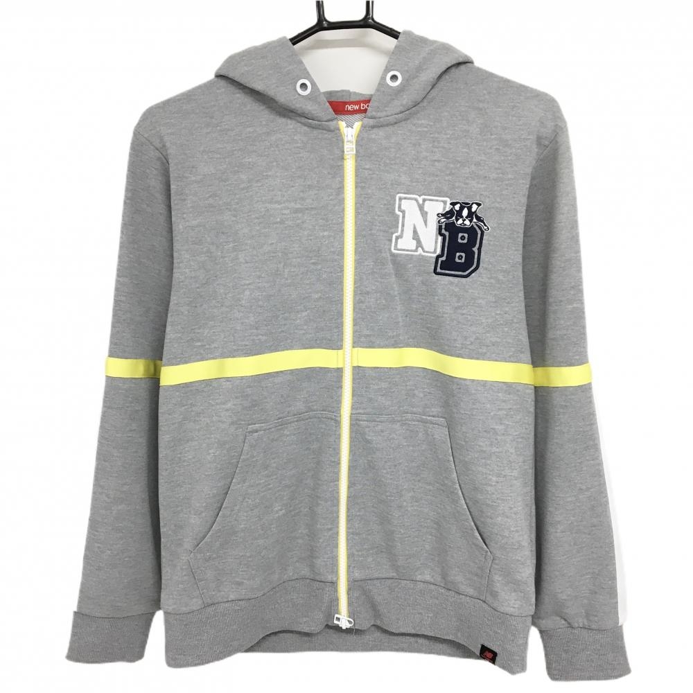 【超美品】ニューバランスゴルフ ジップパーカー 杢グレー×白 袖ライン ロゴ刺しゅう レディース 2 ゴルフウェア New Balance