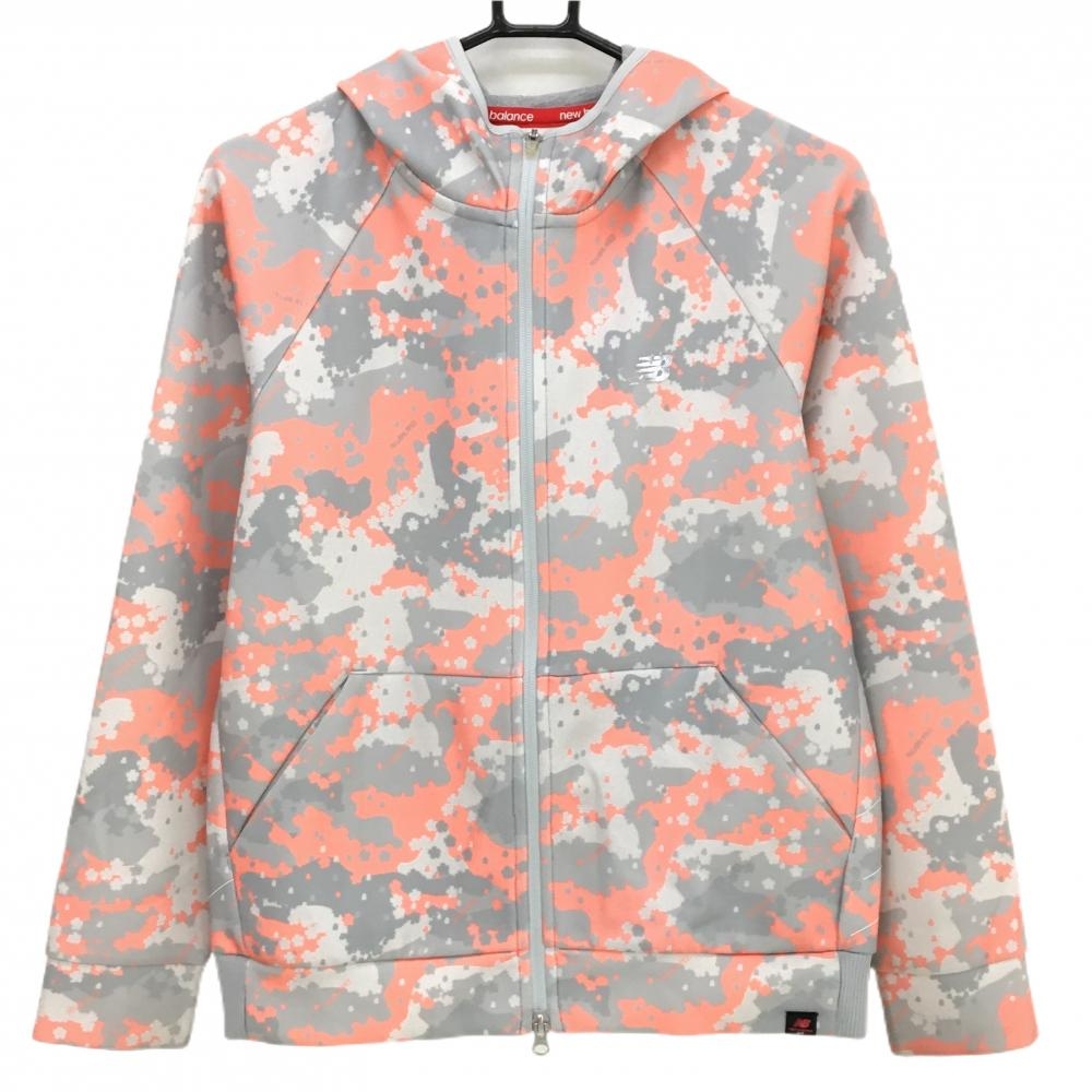 ニューバランスゴルフ ジップパーカー グレー×ピンク 総柄 ジャケット レディース 2(L) ゴルフウェア New Balance