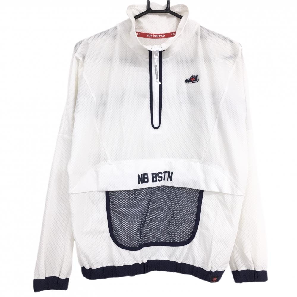 ニューバランスゴルフ ブルゾン 白×ネイビー 胸ロゴ 腹部メッシュポケット レディース 0(S) ゴルフウェア New Balance
