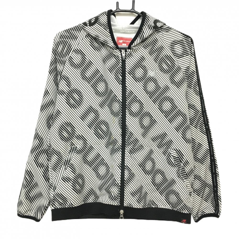 ニューバランスゴルフ ジップパーカー 白×黒 斜めストライプ ダブルジップ レディース 2(L) ゴルフウェア New Balance