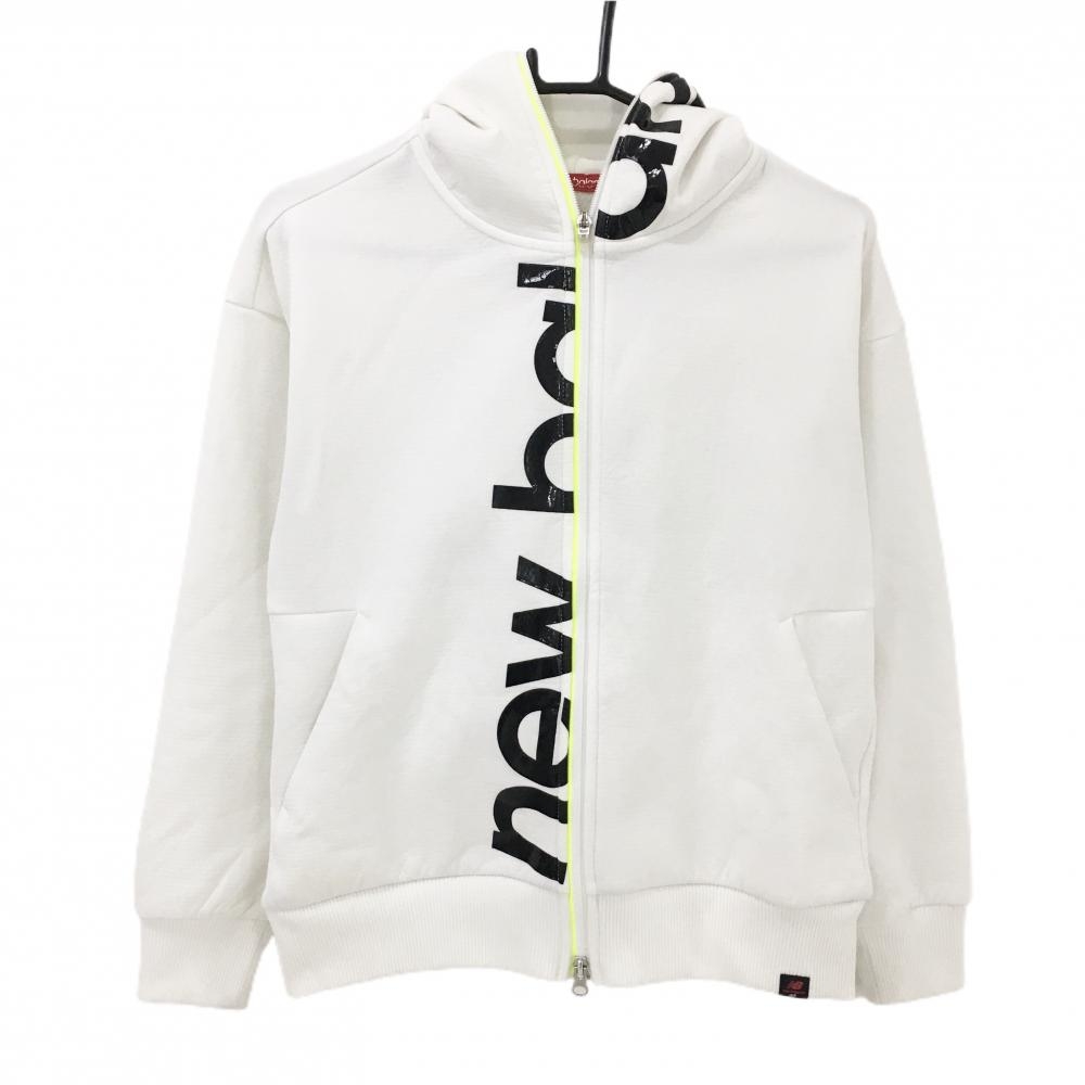 【美品】ニューバランスゴルフ ジップパーカー 白×黒 フロントロゴ ジャケット  レディース 1(M) ゴルフウェア New Balance