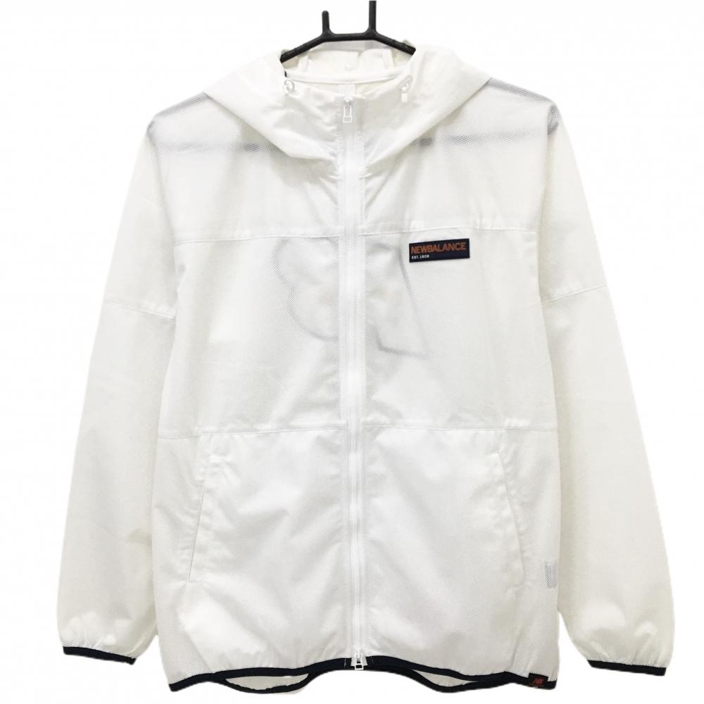 【超美品】ニューバランスゴルフ ジップパーカー 白 メッシュ調 バックロゴ  レディース 2(L) ゴルフウェア New Balance