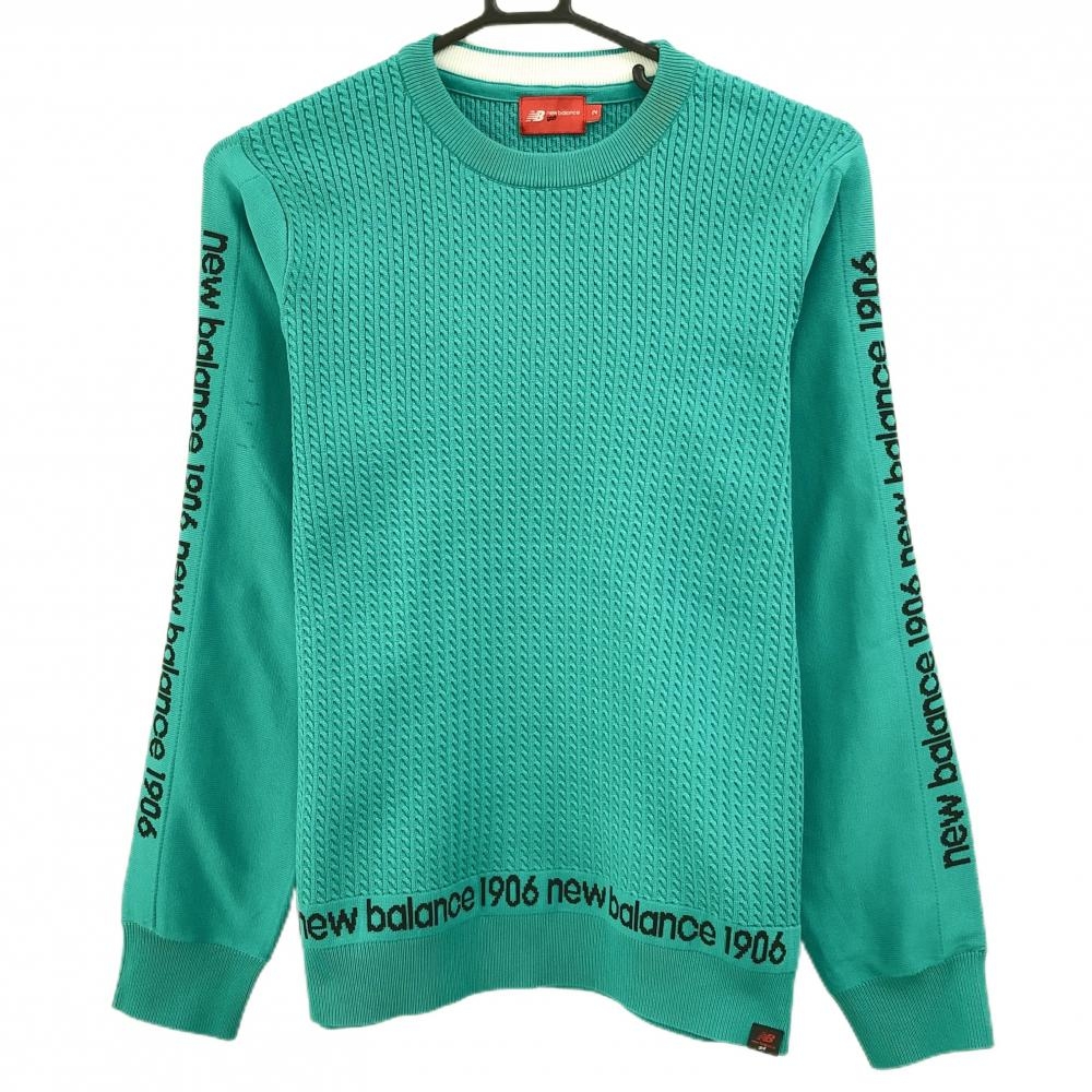 ニューバランスゴルフ セーター ブルーグリーン×黒 ニット ケーブル編み レディース 2(L) ゴルフウェア New Balance