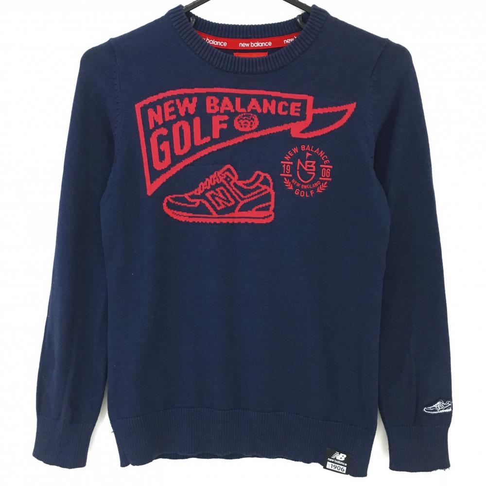 ニューバランス セーター ネイビー×レッド コットン混 前面スニーカー柄  レディース 0(S) ゴルフウェア New Balance