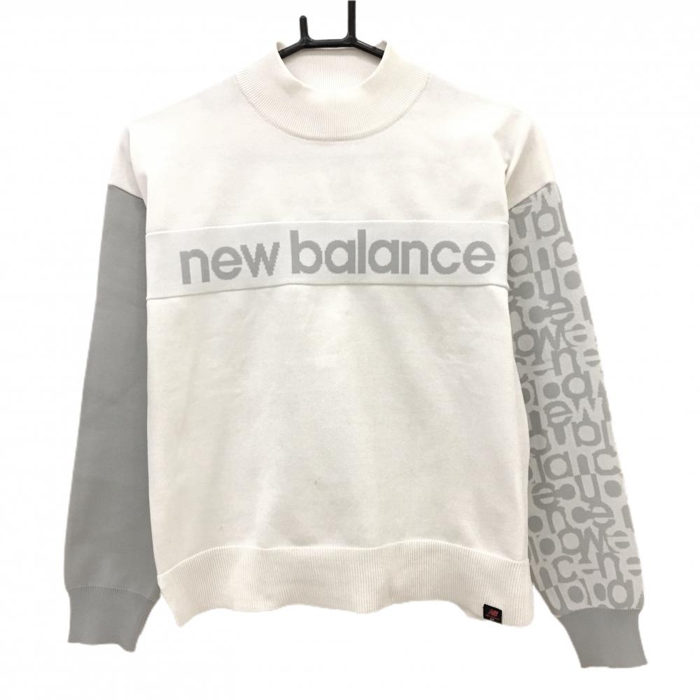 ニューバランスゴルフ ハイネックセーター 白×グレー 袖柄 フロント柄 ニット レディース 0(S) ゴルフウェア New Balance