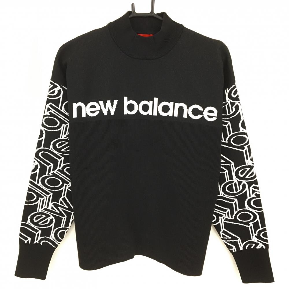 【超美品】ニューバランスゴルフ ハイネックセーター 黒×白 袖総柄 ニット レディース 1(M) ゴルフウェア New Balance