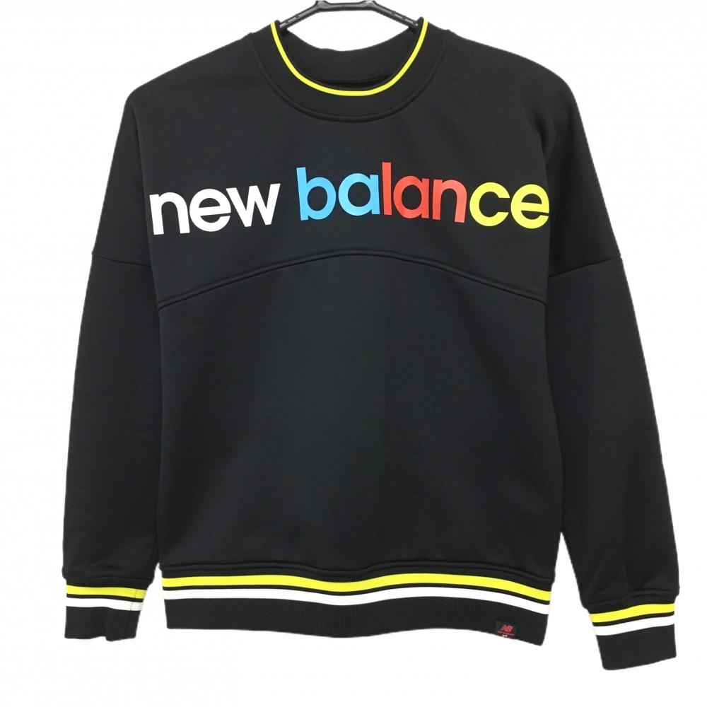 【超美品】ニューバランスゴルフ トレーナー 黒×イエロー 裏ボア カラフルロゴ レディース M ゴルフウェア New Balance