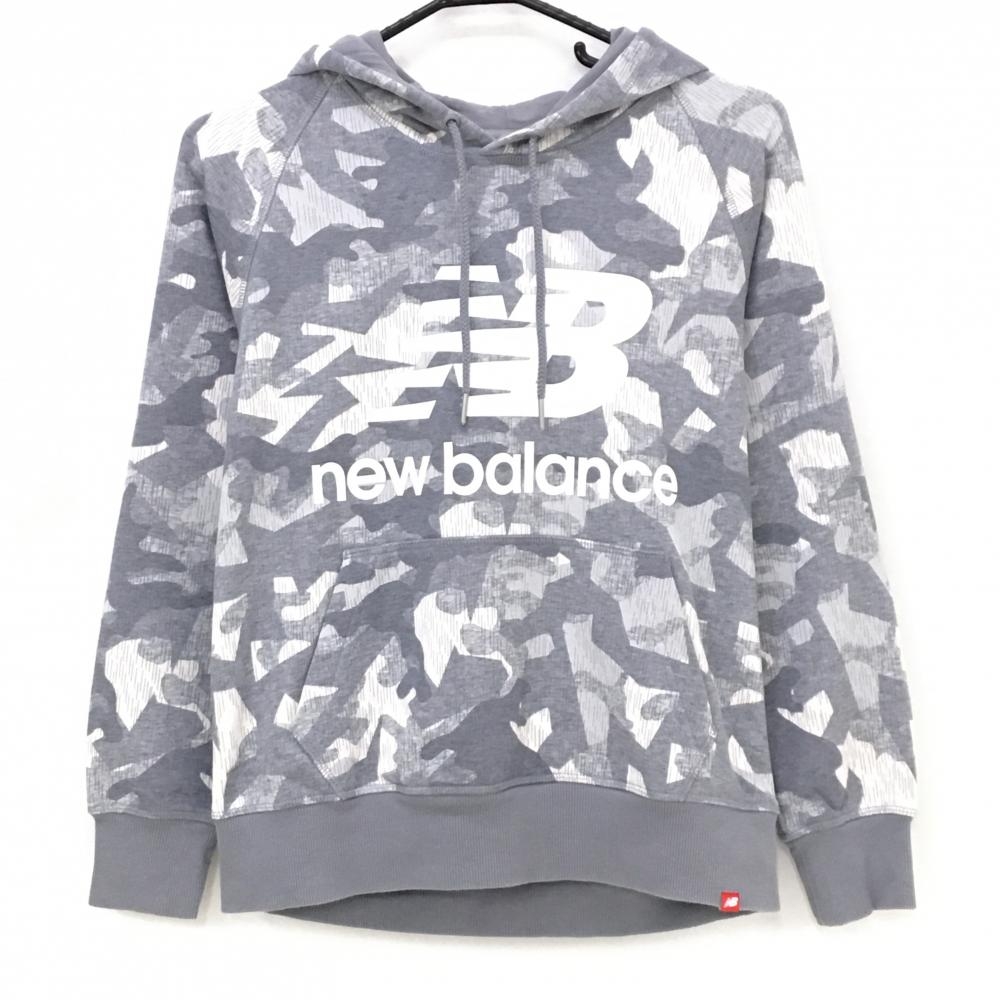 ニューバランス パーカー グレー×白 迷彩 カモフラ柄 ロゴプリント  レディース MEDIUM ゴルフウェア New Balance
