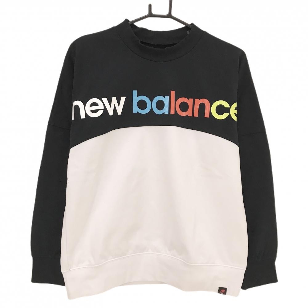 【超美品】ニューバランスゴルフ トレーナー 黒×白 ビッグロゴ 裏起毛 レディース 2(L) ゴルフウェア New Balance