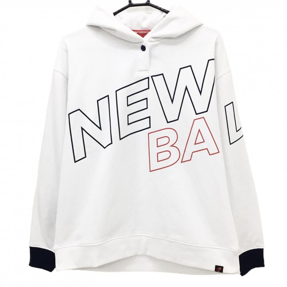 【美品】ニューバランスゴルフ パーカー 白×ネイビー フロントロゴ 裏起毛  レディース 1(M) ゴルフウェア New Balance