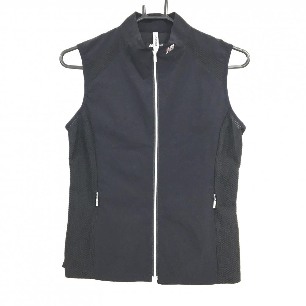 【超美品】ニューバランスゴルフ アウターベスト 黒 サイドメッシュ 薄手 切替素材 レディース 0(S) ゴルフウェア New Balance