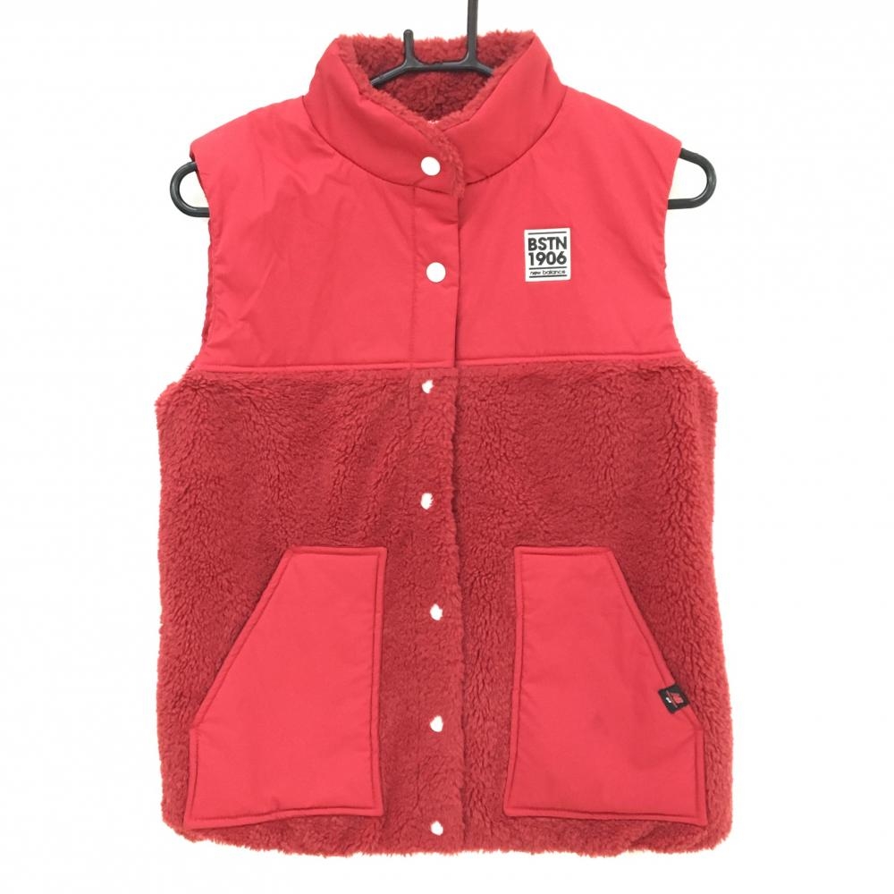 【超美品】ニューバランスゴルフ 中綿ボアベスト レッド 切替素材 レディース 1(M) ゴルフウェア New Balance